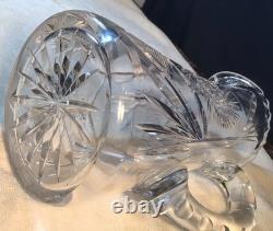 Antique Cut Crystal Glass Pitcher With Intricate Pattern & Handle Beautiful Heavy