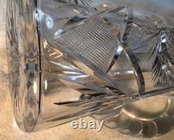 Antique Cut Crystal Glass Pitcher With Intricate Pattern & Handle Beautiful Heavy