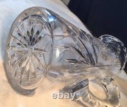 Antique Cut Crystal Glass Pitcher With Intricate Pattern & Handle Beautiful Heavy