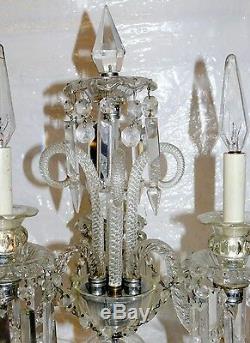 Antique Cut Crystal Glass Prism 3 Arm Empire Candelabra Table Lamp with Dimmer EUC