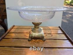 Antique Cut Crystal Glass Victorian Bowl Onyx Claw Feet Base Pairpoint