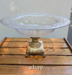 Antique Cut Crystal Glass Victorian Bowl Onyx Claw Feet Base Pairpoint