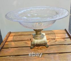 Antique Cut Crystal Glass Victorian Bowl Onyx Claw Feet Base Pairpoint