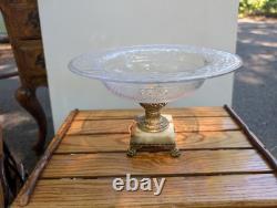 Antique Cut Crystal Glass Victorian Bowl Onyx Claw Feet Base Pairpoint