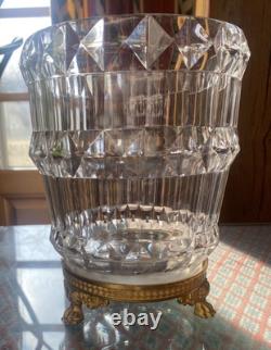 Antique Cut Crystal Ice Bucket Centerpiece Set w Chiseled Gilt Bronze Stand