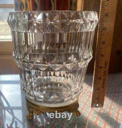 Antique Cut Crystal Ice Bucket Centerpiece Set w Chiseled Gilt Bronze Stand