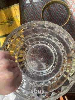 Antique Cut Crystal Ice Bucket Centerpiece Set w Chiseled Gilt Bronze Stand