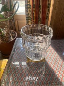 Antique Cut Crystal Ice Bucket Centerpiece Set w Chiseled Gilt Bronze Stand