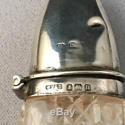 Antique Cut Crystal Scent Vial Flask Bottle Sterling Silver Perfume Victorian