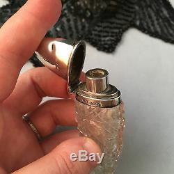 Antique Cut Crystal Scent Vial Flask Bottle Sterling Silver Perfume Victorian