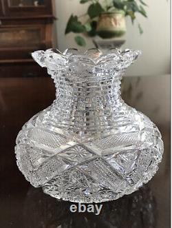 Antique Cut Crystal Vase American Brilliant Period 5.5