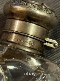 Antique Cut Glass Crystal & Hallmarked Sterling Silver Hip Flask