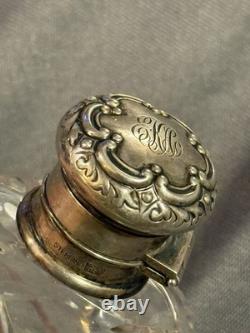 Antique Cut Glass Crystal & Hallmarked Sterling Silver Hip Flask