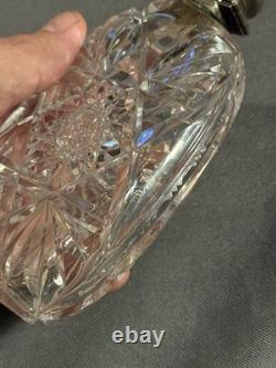 Antique Cut Glass Crystal & Hallmarked Sterling Silver Hip Flask