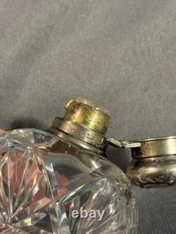 Antique Cut Glass Crystal & Hallmarked Sterling Silver Hip Flask