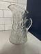 Antique Cut Glass Crystal Pitcher 10 Engraved Floral Sawtooth Rim Star Base