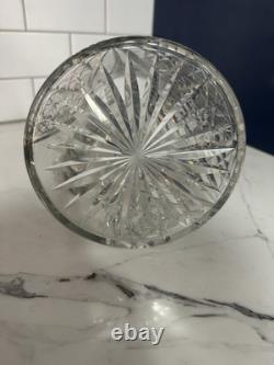 Antique Cut Glass Crystal Pitcher 10 Engraved Floral Sawtooth Rim Star Base