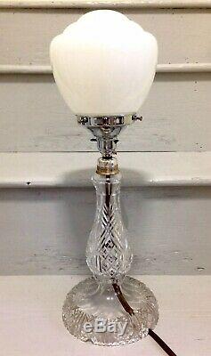 Antique Cut Glass Crystal Table Lamp Light Opalescent Glass Galleried Shade