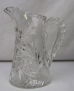 Antique Cut Glass Pitcher American Brilliant Period ABP Crystal 9 tall