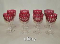 Antique Cut Ruby to Clear Crystal Wine Glasses Set of 8 French