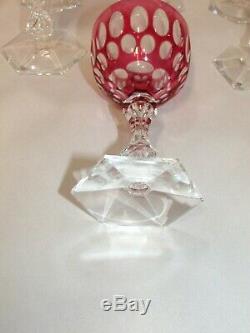 Antique Cut Ruby to Clear Crystal Wine Glasses Set of 8 French