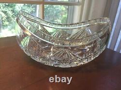 Antique Czech Bohemian Cut Glass Crystal Oval Bowl with Hobstar