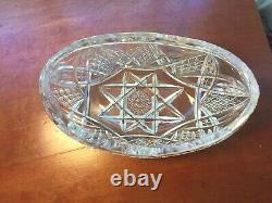 Antique Czech Bohemian Cut Glass Crystal Oval Bowl with Hobstar