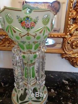 Antique Czechoslovakia Bohemian Cut To Green 14 Mantel Lustres 20crystal Prism