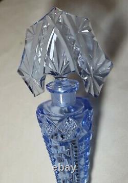 Antique Czechoslovakian Bohemian cut blue crystal cologne perfume glass bottle