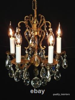 Antique Darlingest Petite Cut Lead Glass Crystal Chandelier Pair Available
