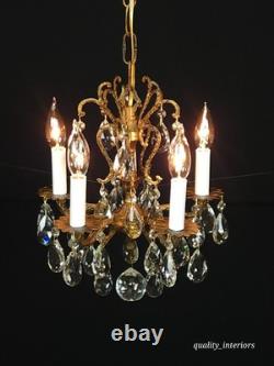 Antique Darlingest Petite Cut Lead Glass Crystal Chandelier Pair Available
