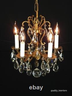 Antique Darlingest Petite Cut Lead Glass Crystal Chandelier Pair Available