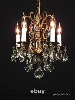 Antique Darlingest Petite Cut Lead Glass Crystal Chandelier Pair Available