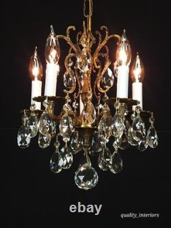 Antique Darlingest Petite Cut Lead Glass Crystal Chandelier Pair Available