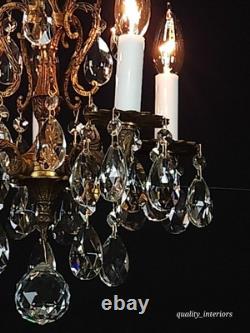 Antique Darlingest Petite Cut Lead Glass Crystal Chandelier Pair Available