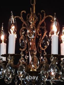 Antique Darlingest Petite Cut Lead Glass Crystal Chandelier Pair Available