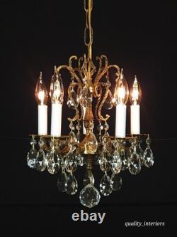 Antique Darlingest Petite Cut Lead Glass Crystal Chandelier Pair Available