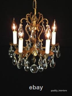Antique Darlingest Petite Cut Lead Glass Crystal Chandelier Pair Available