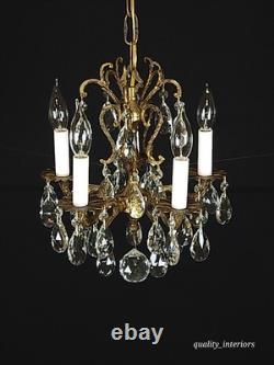Antique Darlingest Petite Cut Lead Glass Crystal Chandelier Pair Available