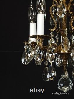 Antique Darlingest Petite Cut Lead Glass Crystal Chandelier Pair Available