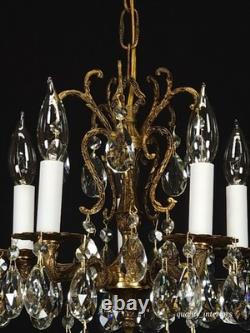 Antique Darlingest Petite Cut Lead Glass Crystal Chandelier Pair Available