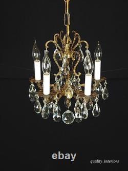 Antique Darlingest Petite Cut Lead Glass Crystal Chandelier Pair Available