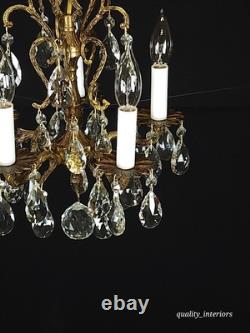 Antique Darlingest Petite Cut Lead Glass Crystal Chandelier Pair Available