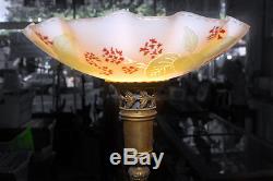 Antique Deco Floor Lamp Torchiere PR Reverse Painted Shade Cut Crystal Stem 2