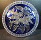Antique Delicately Cut Bohemian Blue Overlay Cut to Clear Crystal Glass Bowl