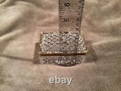Antique Diamond Cut Crystal Glass Casket Box Brass Hinged Jewelry Box 4x3