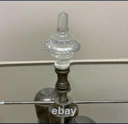 Antique Double Light Cut Crystal Lamp Dual w Linen Rectangle Shade EUC Works