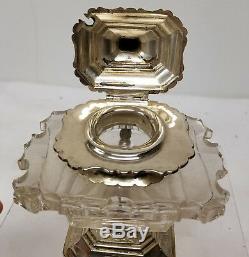 Antique Dutch Sterling Silver MOunted Salt Sugar Dish Cut Glass Crystal Hallmark