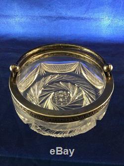 Antique Early 1900's Latvian Russian Solid Silver 875 Cut Crystal Glass Bowl