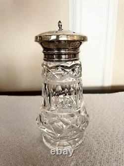 Antique English Clear Cut Crystal Glass and Sterling Sugar Shaker